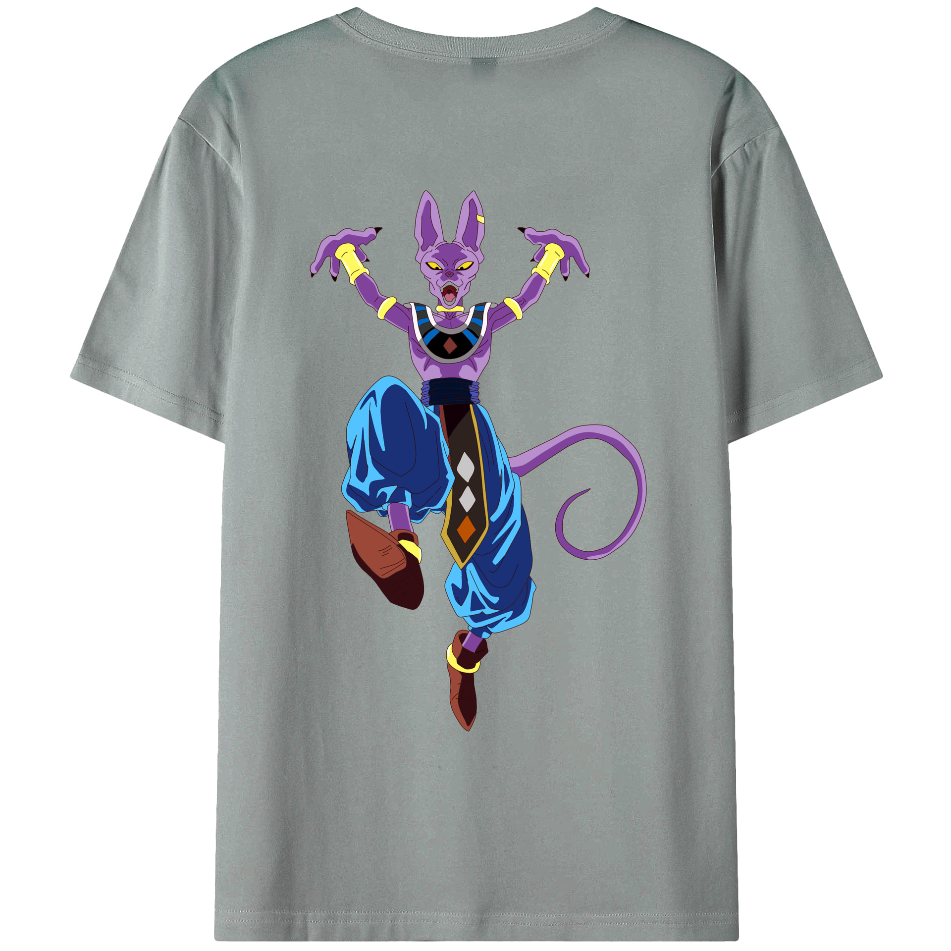 （画像用） ドラゴンボール ビルス 破壊神ビルス DRAGON BALL Beerus Birusu 綿100％ メンズ半袖Tシャツ（バックプリント） 通気性